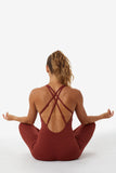 Step Up Criss-Cross Strapped Back V-neck Yoga Jumpsuit